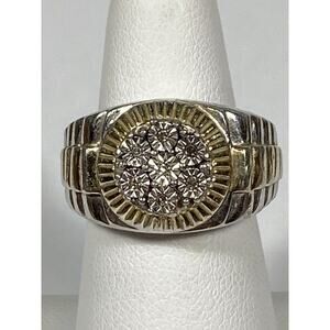 925 14K GP Sterling Silver Ring Chunky 7 Diamonds 10.26g Size 6 Vintage Estate